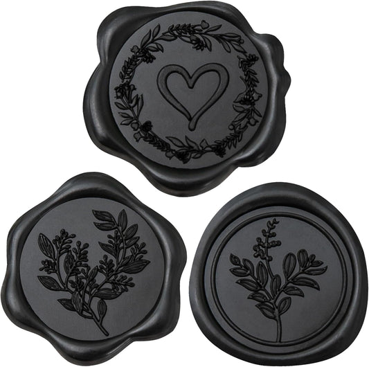 60 Pcs Black Wax Seal Stickers Self-Adhesive Envelope Seals Stamp Stickers, Perfect for Wedding Invitations Seating Chart Christmas Gift Wrapping 3 Designs in 1 Pack