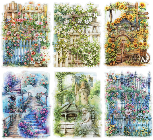 90Pcs Manor Fence PET Stickers, Vintage Garden and Floral Stickers for Scrapbooking, Journaling, DIY Crafts, with Organizer for Easy Storage