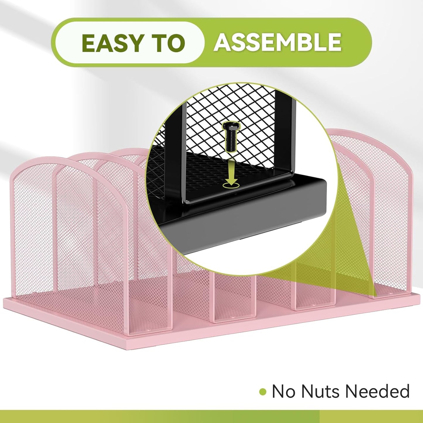 Desk File Organizer Vertical 7 Sections Mesh File Sorter Paper Storage Organizer for Desk, Office Organization File Holder Rack,Pink