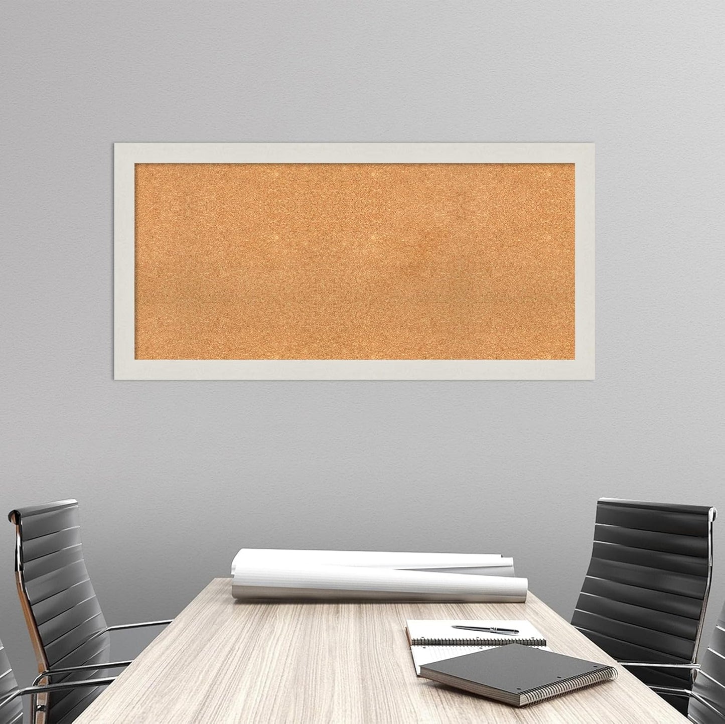 Amanti Art Natural Cork Board for Wall, 23x47 Vision Board with White Frame, Oversize Corkboard Office Decor for Home Organization, Country Rustic Corkboard Pinboard to Display Items for Home