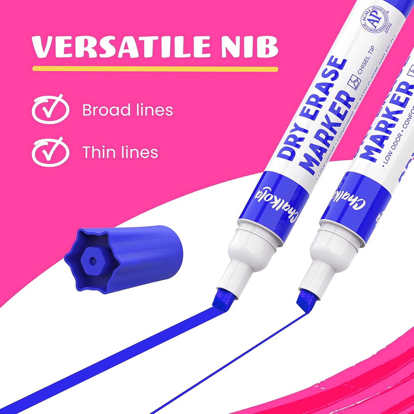 Chalkola Dry Erase Markers Bulk (60 Pack, 12 Vibrant Colors) | Chisel Tip WhiteBoard Markers, Dry Erase Pens - White Board Pens for Kids, Teachers - Home, Office, School Classroom Supplies