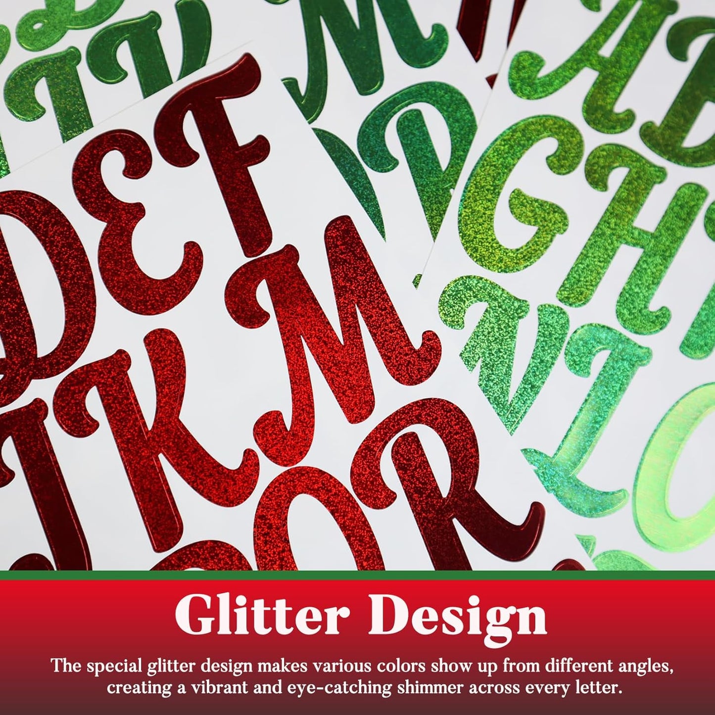 Glitter Letter Stickers,10 Sheets 2 Inches Self-Adhesive Vinyl Letters Alphabet Sticker Decals for Scrapbook,Door,Mailbox,Bulletins Boards - Green,Red
