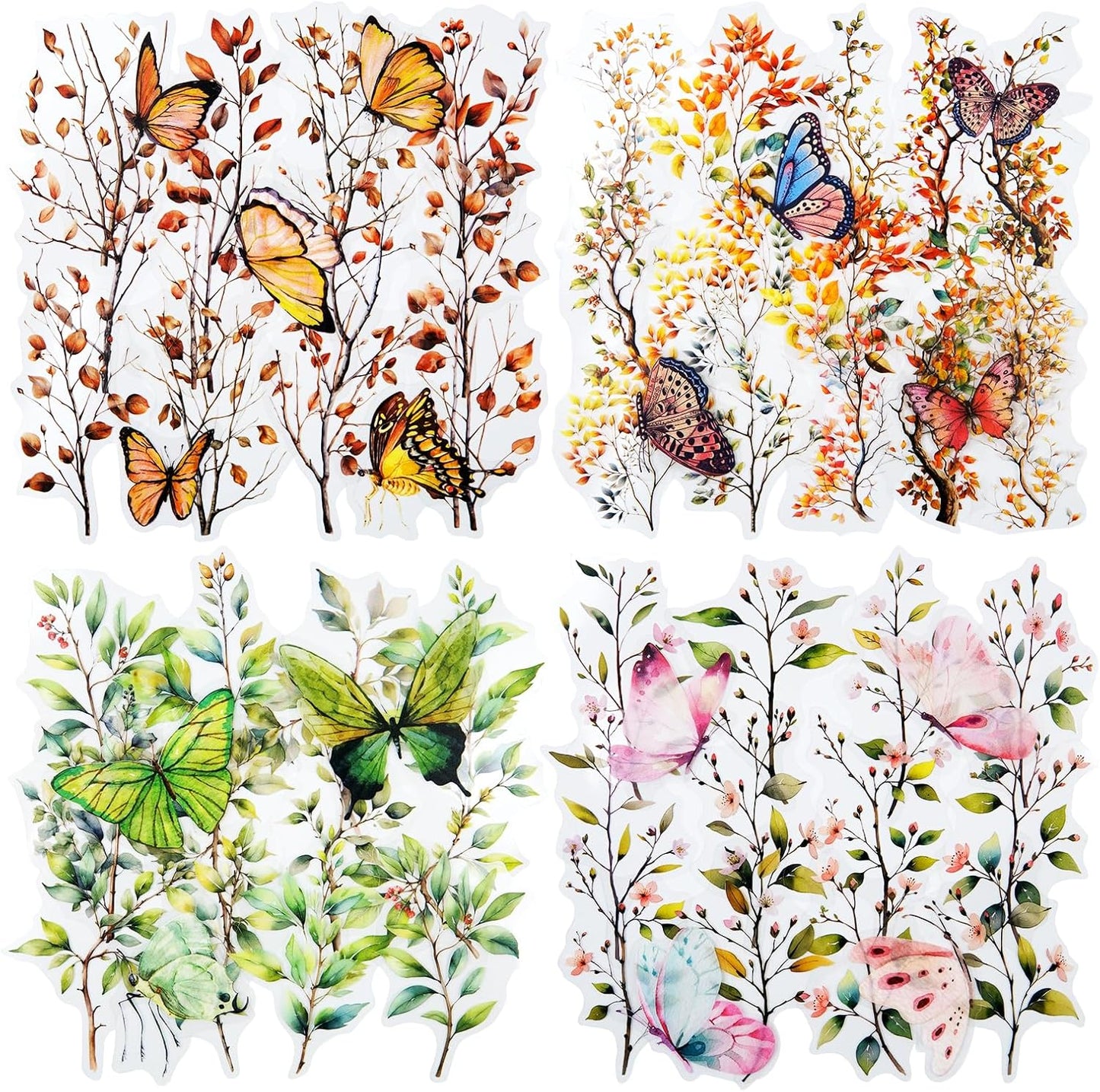 Butterfly and Branch PET Sticker Set, 120PCS Botanical Stickers for Scrapbooking, Journaling, DIY Crafts, and Planner Supplies