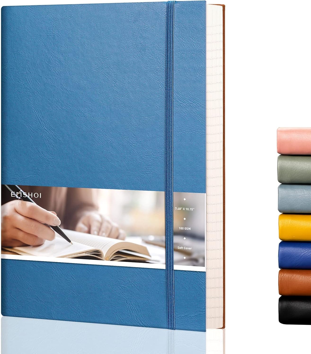 EMSHOI College Ruled Composition Notebook - Large B5 Notebook Lined Journal Leather with Free Sticky Notes, 204 Numbered Pages,100gsm Thick Lined Paper, Softcover, 7.5"x10"-LightBlue