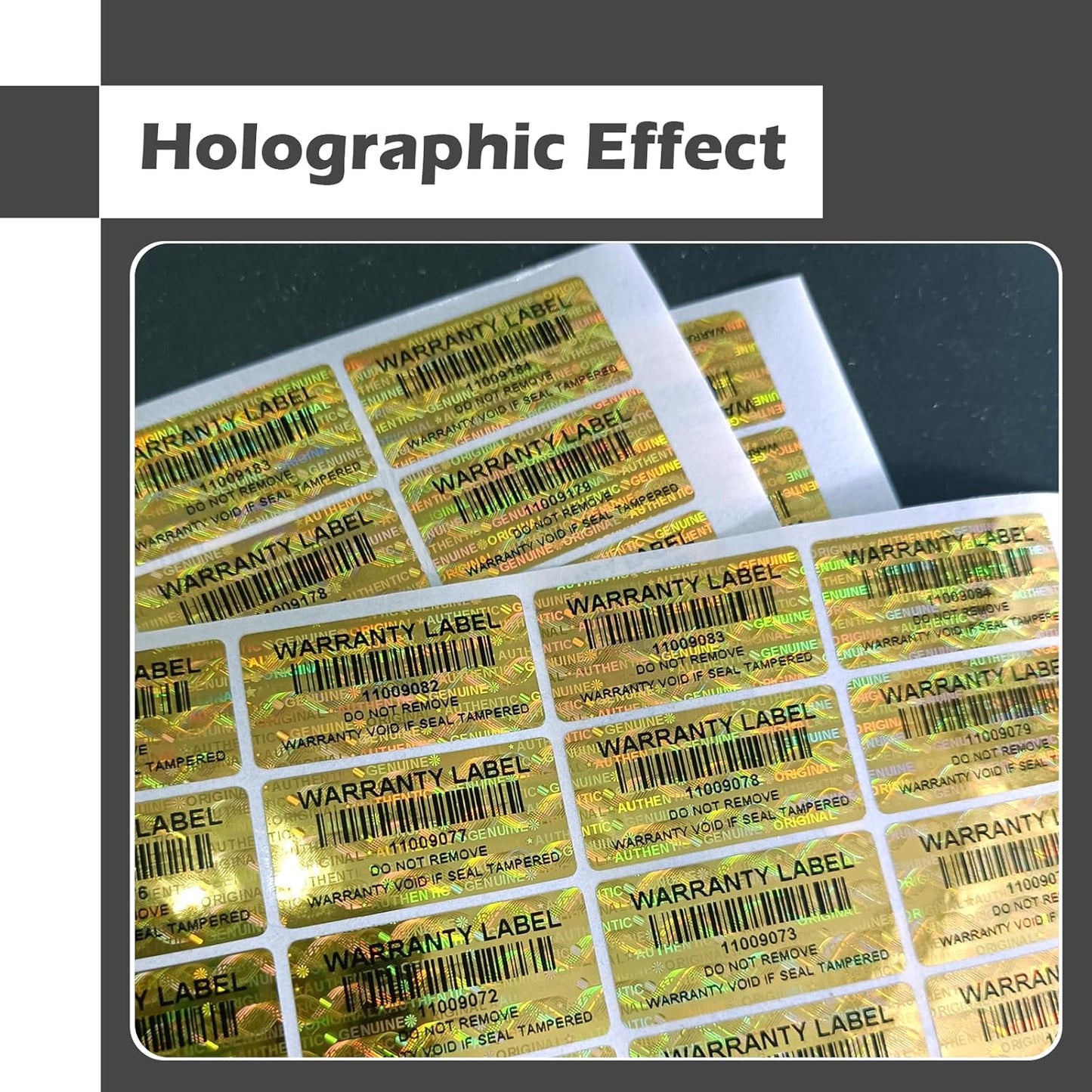 650pcs Hologram Tamper Evident Proof Stickers with Barcode,Security Labels Genuine Warranty Void Seal with Unique Serial Number(1.2 X 0.6 Inch Gold)