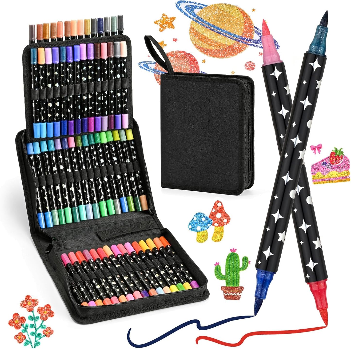 Glitter Markers Pens,120 Colors Dual Tip Brush Glitter Pens Set 60 Pack Sparkle Markers for Art Supplies Scrapbooking, Cards, DIY Crafts, Adults Coloring Books