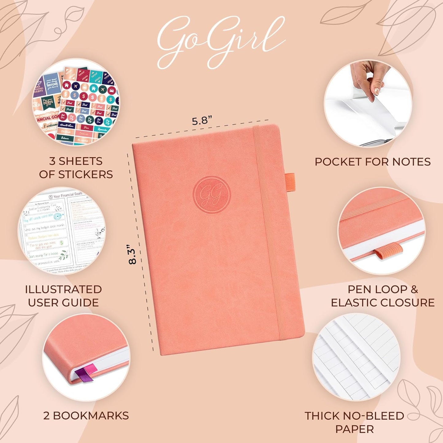 GoGirl Budget Planner – Monthly Financial Planner Organizer Budget Book. Expense Tracker Notebook Journal to Control Money, A5 (Peach Pink)