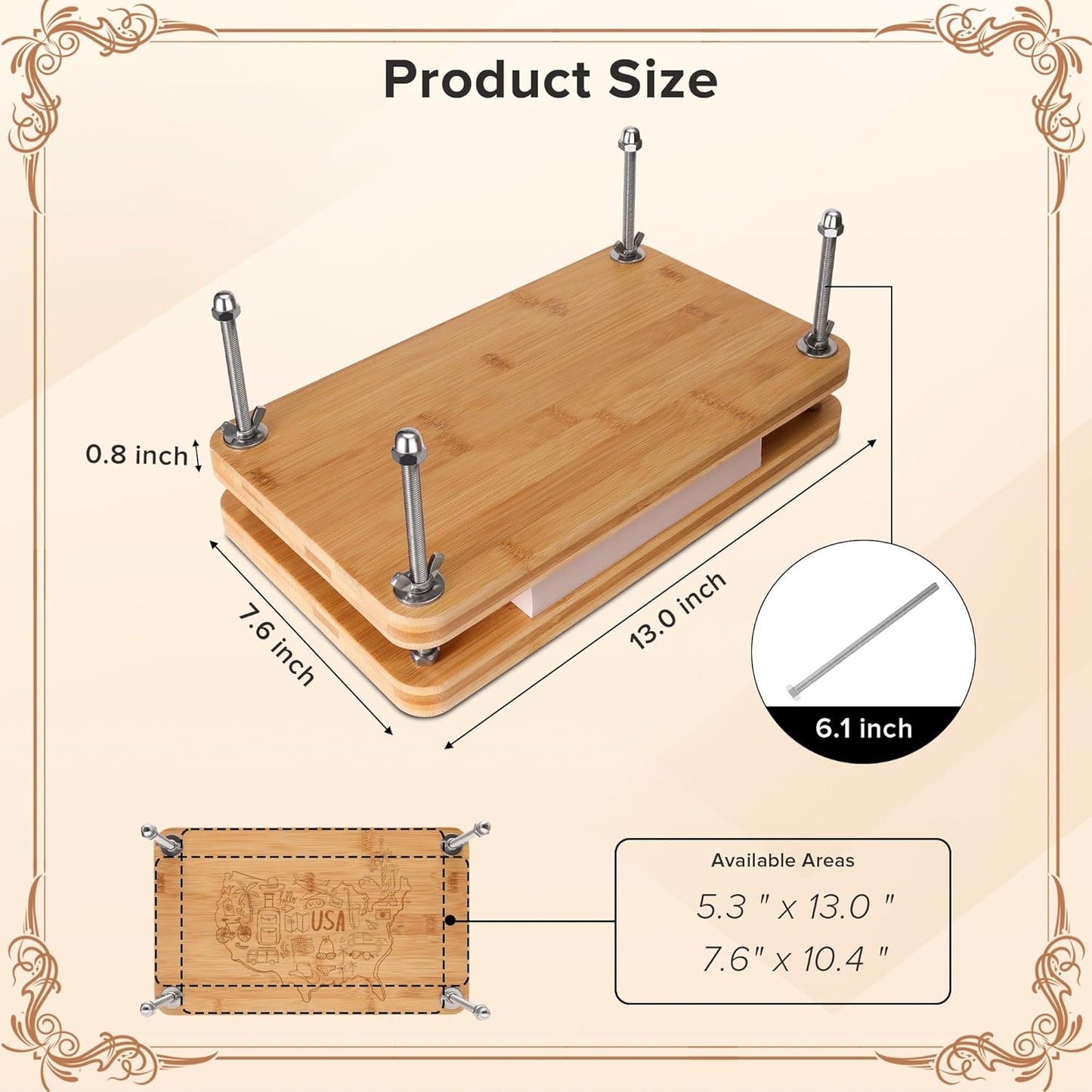SCITROFACTORY Book Press, Portable Bamboo Bookbinding Press, Paper Press, Bookbinding Machine, 7.6 x 13 inches