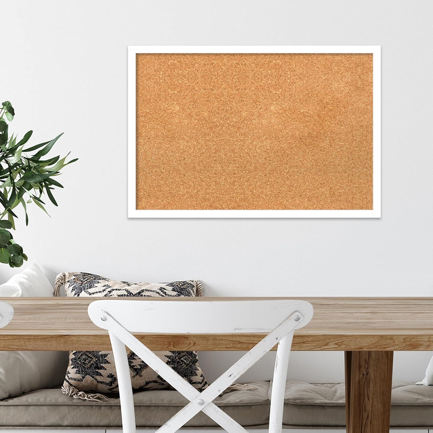 Amanti Art Natural Cork Board for Wall, 17x25 Vision Board with White Frame, Medium Corkboard Office Decor for Home Organization, Modern Corkboard Pinboard to Display Items for Home Organization in