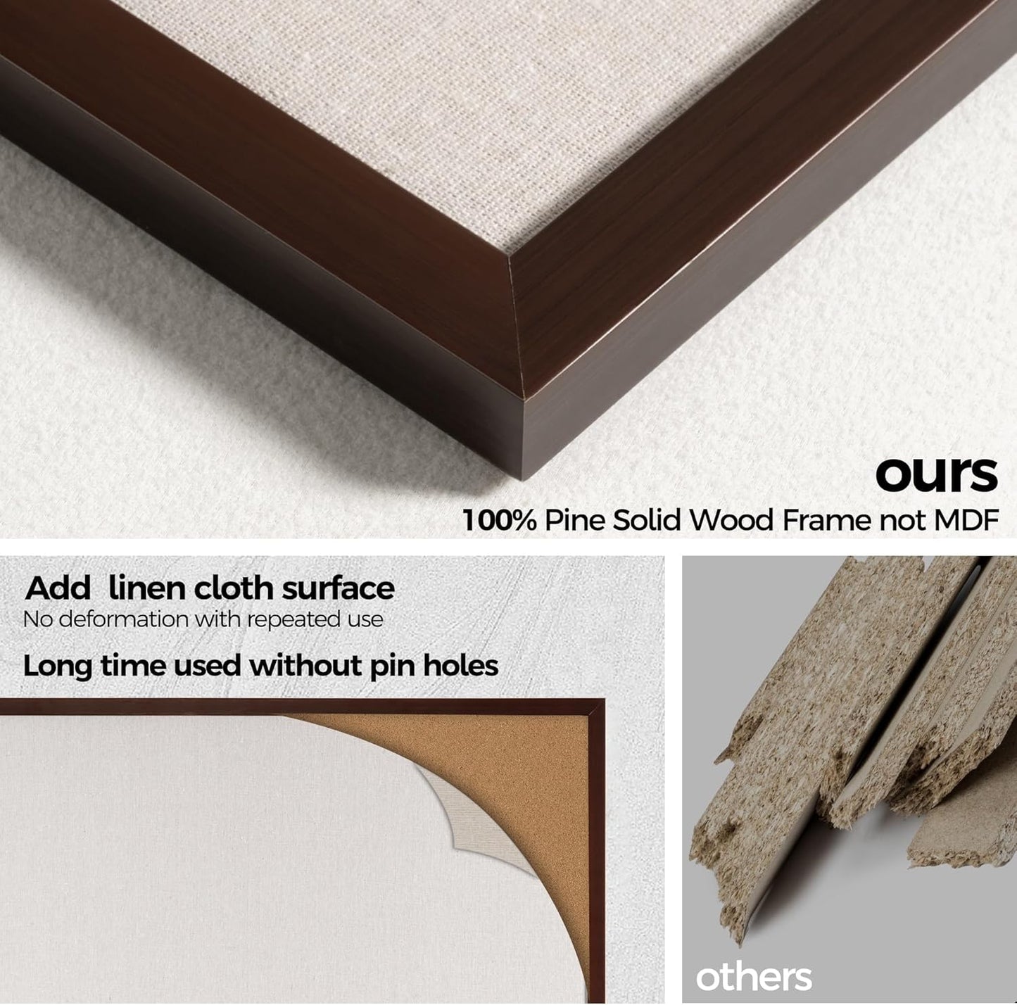 Fun Memories Cork Board Bulletin Board for Office, 24" x 36" Pine Wooden Framed Corkboard, Wall Mounted Notice Pin Board for School Home & Office, Dark Walnut