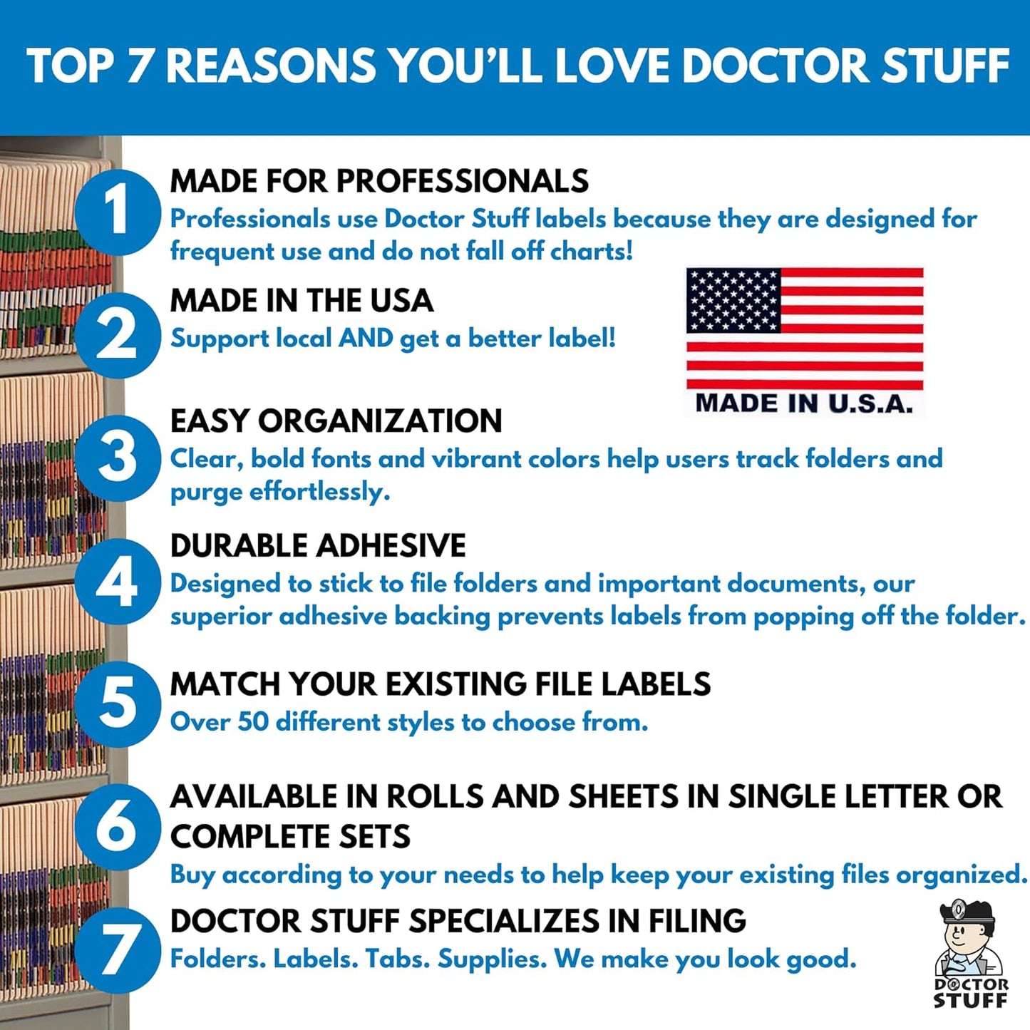 Doctor Stuff - File Folder Labels, Alphabet Letter S, Barkley/Sycom FABKM - BRAM Series Compatible Alpha Stickers, Blue, 1" x 1-1/2", 126 Labels/Package