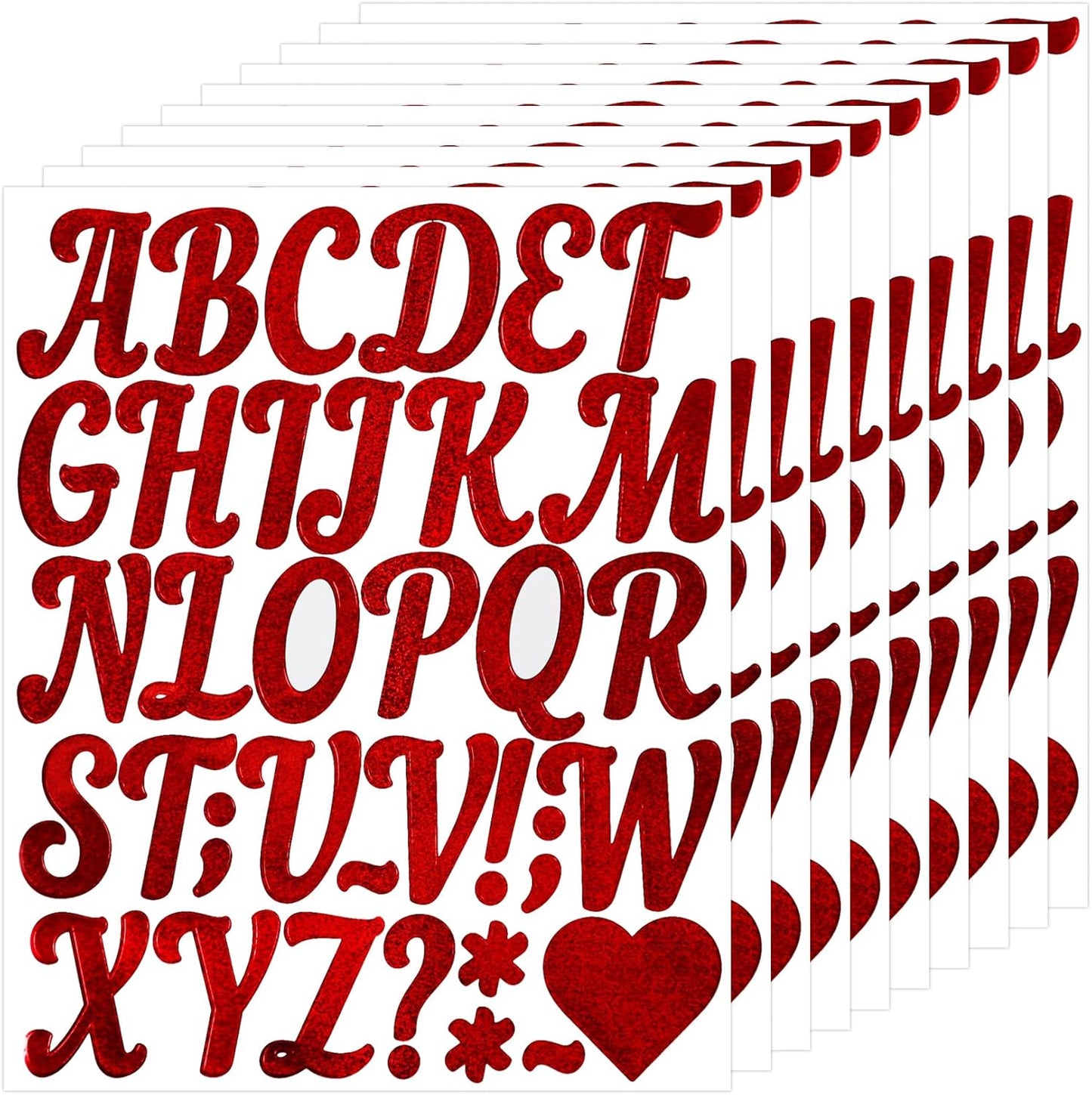 Glitter Letter Stickers,10 Sheets 2 Inches Self-Adhesive Vinyl Letters Alphabet Sticker Decals for Scrapbook,Door,Mailbox,Bulletins Boards -Red