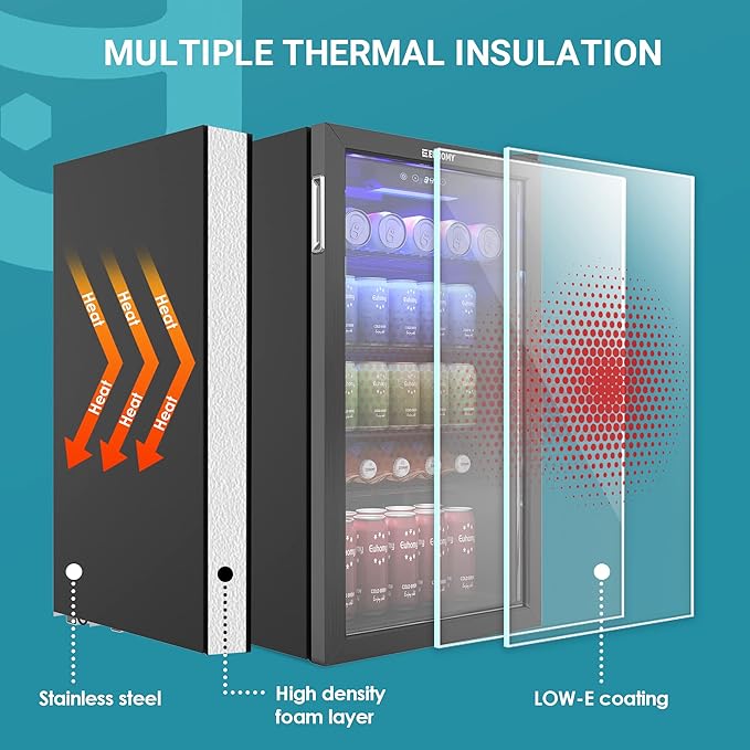 EUHOMY Beverage Refrigerator Cooler, 130 Can Mini Fridge with Glass Door for Soda Beer or Wine, Beverage Cooler for Home, Office, Bar with Adjustable Removable Shelves, Black