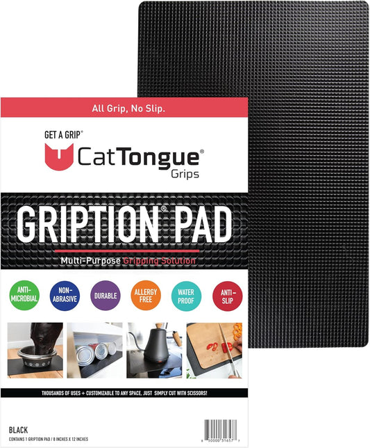 CatTongue Grips Non-Adhesive Anti-Slip Mat - Multi-Purpose Non-Slip Pad for Countertops, Desks, Tables & Workspaces - Ideal Desk Mat, Drawer Liner, Laptop Pad & More (Black, 8” x 12”)