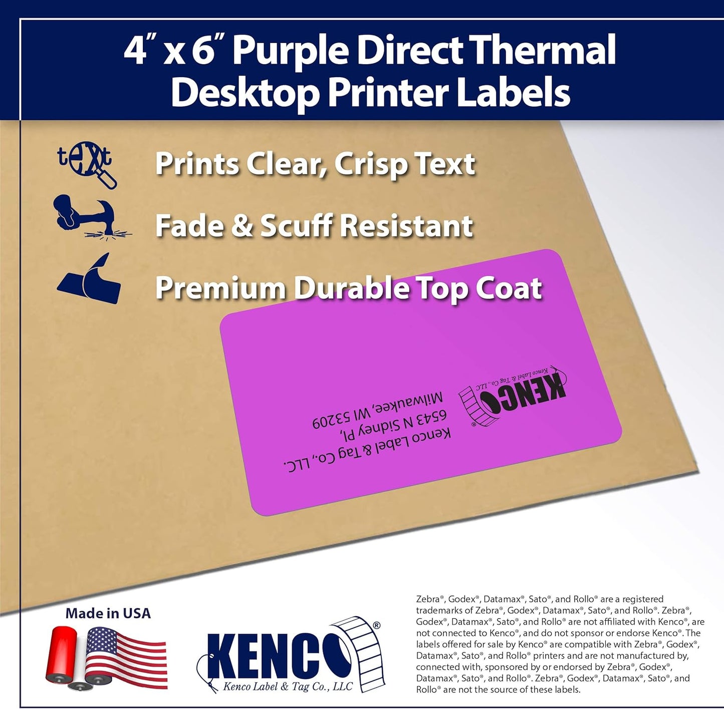 4" X 6" Direct Thermal Perforated Stickers Labels for Shipping Labels, Inventory, and Color Coding - Compatible with Zebra, Rollo, Godex and More (Purple, 1 Roll)