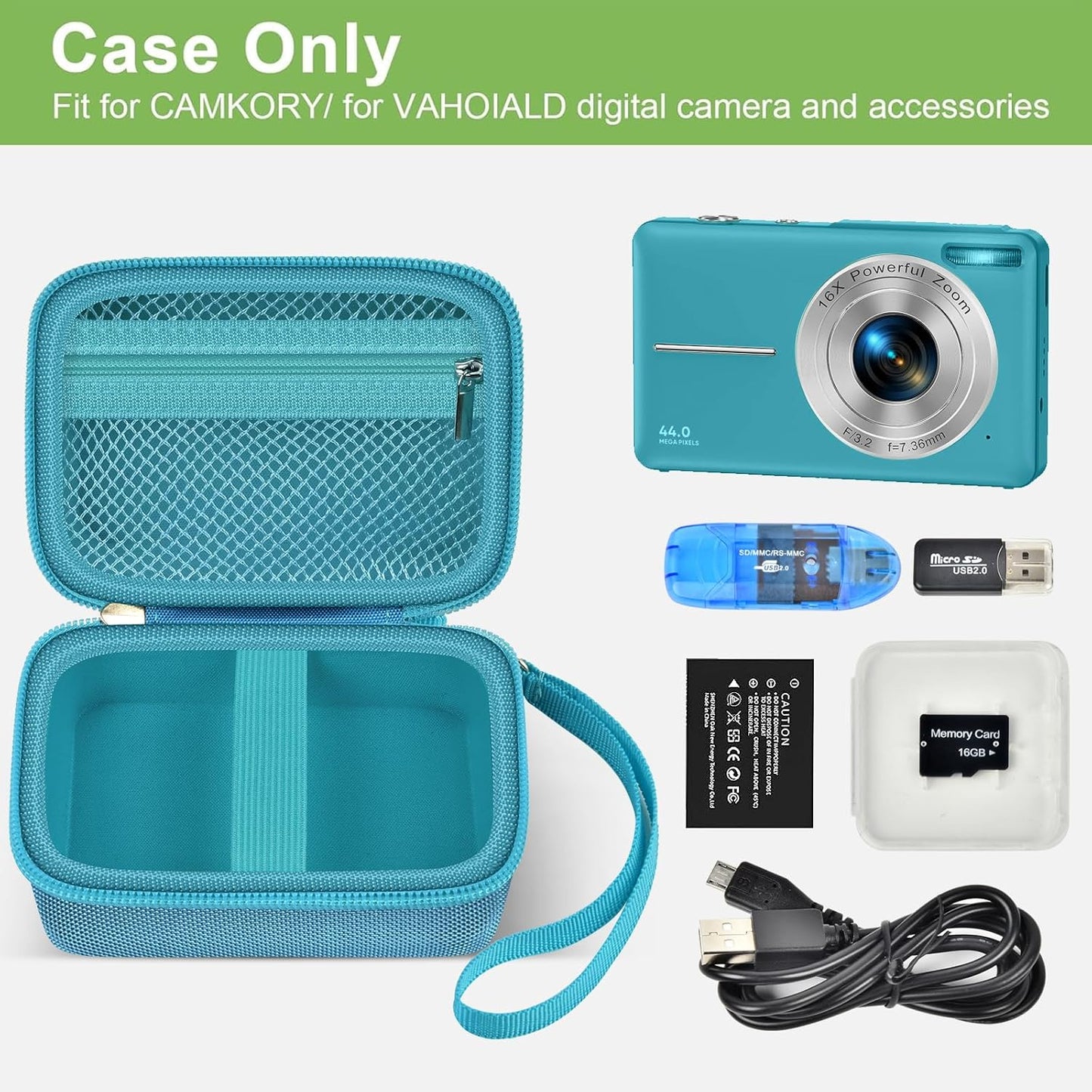 Case Compatible with VAHOIALD FHD 1080P Digital Camera/for CAMKORY Digital Point and Shoot/for Kodak PIXPRO FZ45-BK 16MP Vlogging/for IWEUKJLO/for Nsoela, Holder for SD Card More (Dark Green)