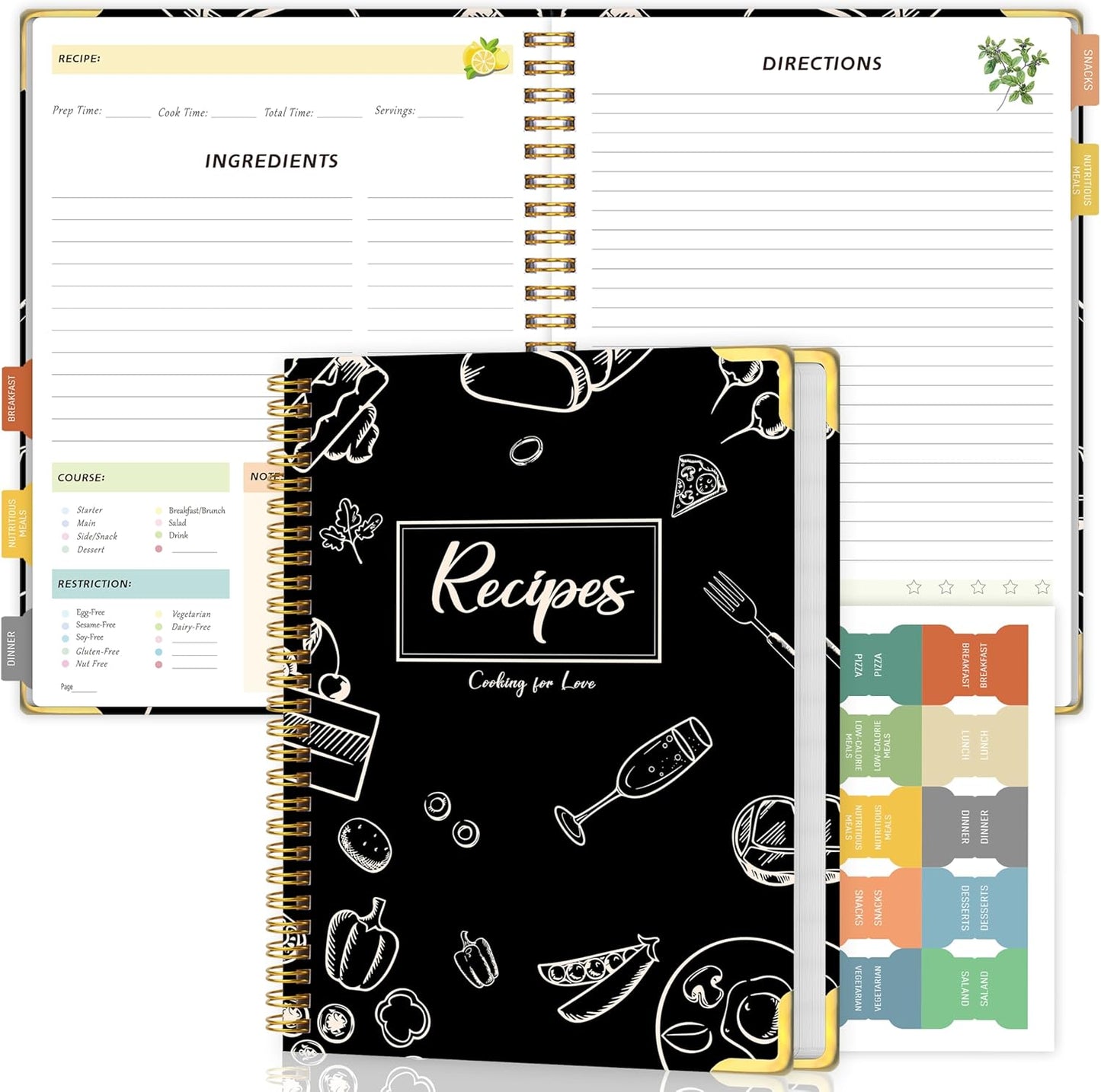 GOLDPEI Blank Recipe Book to Write in Your Own Recipes, Blank Cookbook with 175 Pages for Family Cooking Lover, Recipe Notebook with Tab Sticker Sheets, Recipe Journal, Hardcover, 7.5" x 9.5"