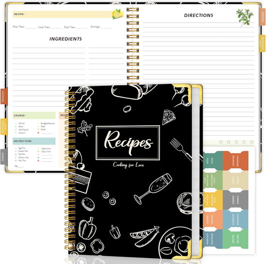 GOLDPEI Blank Recipe Book to Write in Your Own Recipes, Blank Cookbook with 175 Pages for Family Cooking Lover, Recipe Notebook with Tab Sticker Sheets, Recipe Journal, Hardcover, 7.5" x 9.5"