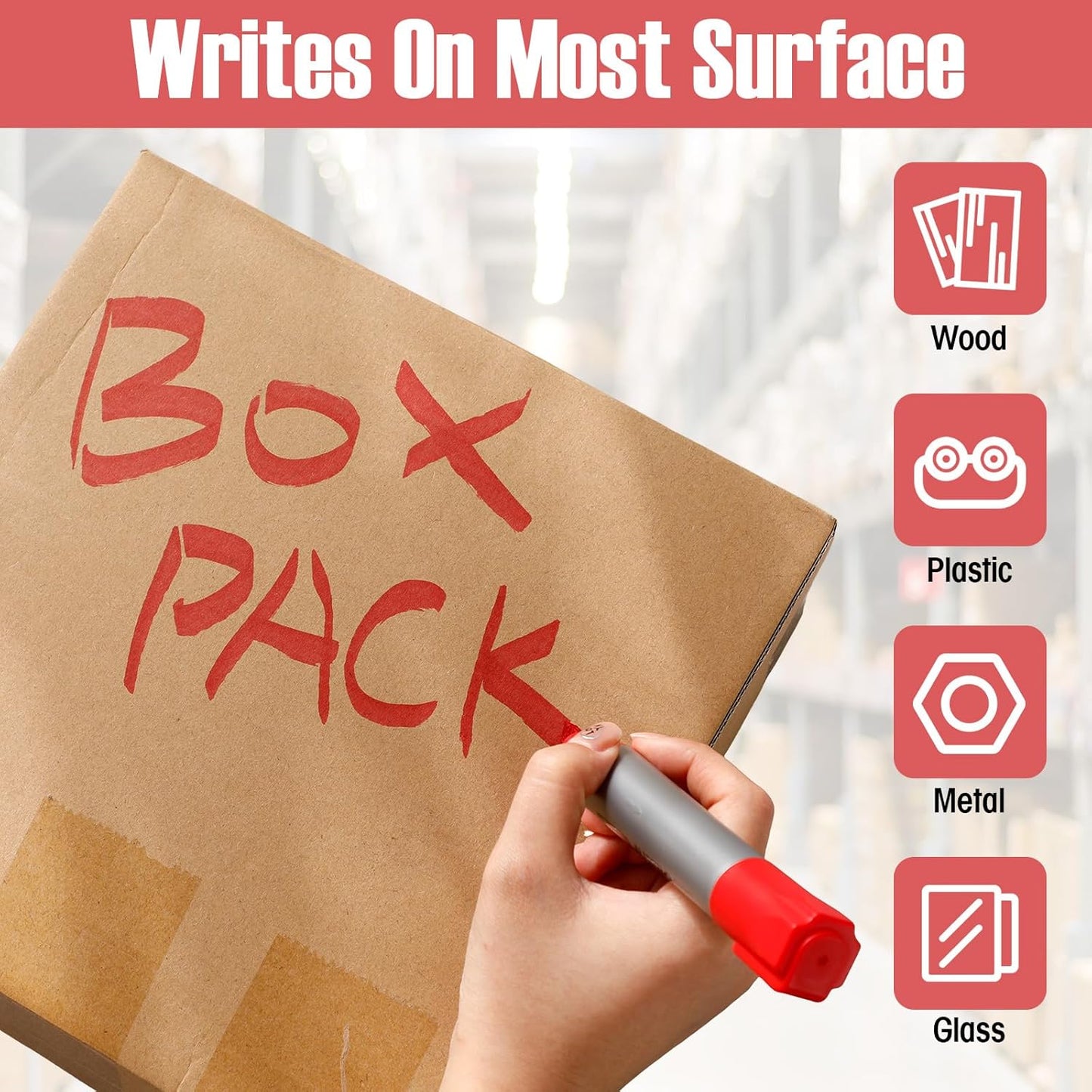 Fuutreo 32 Pcs Jumbo Permanent Markers Bulk Large Chisel Tip Permanent Markers Waterproof Jumbo Pens Quick Drying Office Teacher Supplies(Red)