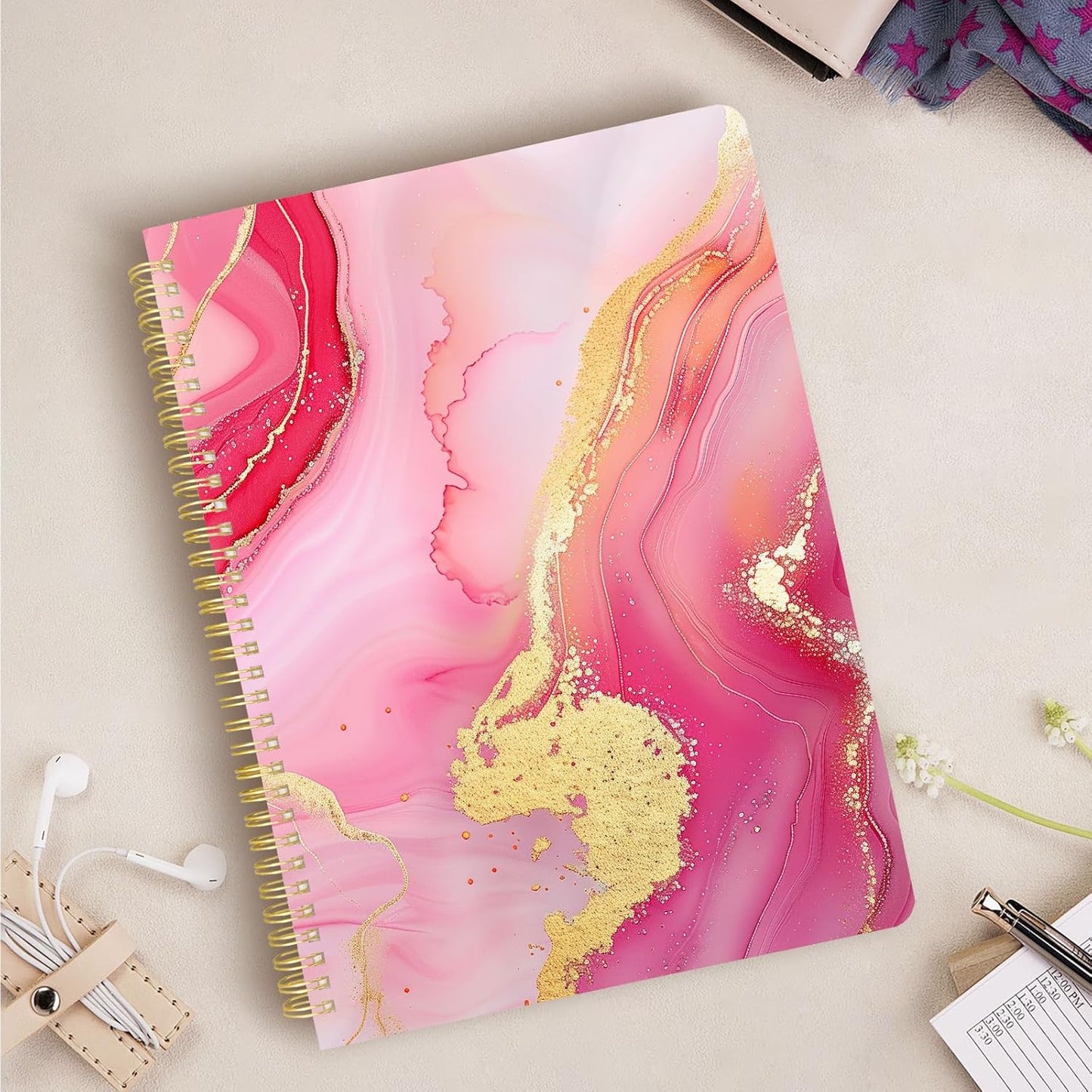 Cute Spiral Notebook journal A4 Aesthetic Pretty Design for Women Girls Kawaii with Pocket, 8.5 x 11 inch, Lined, Marble