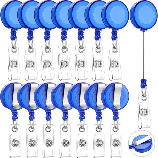 Zonon 100 Pieces Retractable Badge Reel Clips ID Card Holder Reel with Metal Belt Clip for Hanging Cards Key Chains, Name Badge Holders for Nurses Teachers Students(Transparent Blue)