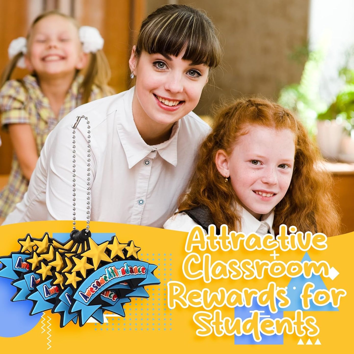 200 Pcs Awesome Attendance Silicone Tags with Chains, Motivational Brag Awards for Students, Classroom Incentives, Teacher Rewards, Reading Competition Prizes, Wearable Encouragement Gifts