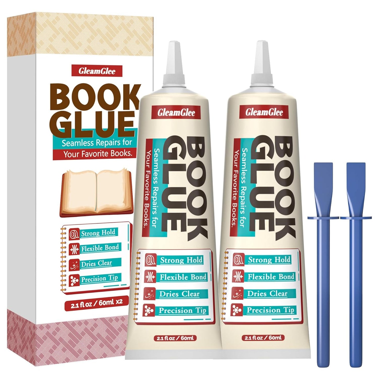 Book Glue, Dries Clear & Flexible Book Binding Glue Adhesive, Used for Bookbinding and Book Repair, Book Nook, Framing, Collages, Paper Art and Crafts - 60ml x 2Pack