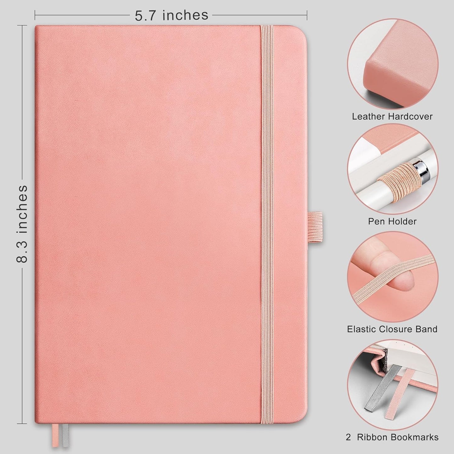 RETTACY Blank Journal Notebook, 2-Pack, 192 Pages per Pack, A5 Medium Size (5.7'' x 8.3''), Leather Hardcover, 100 GSM Thick Paper, for Sketching, Drawing, Painting (Black & Pink)
