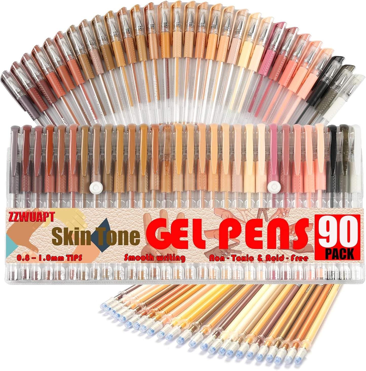 90 Pack Skin Tone Gel Pens, 30 Skin Tone Gel Pens with 60 Refills,40% More Ink Colored Gel Pens for Adults Coloring Books Drawing Doodling Scrapbook Journaling