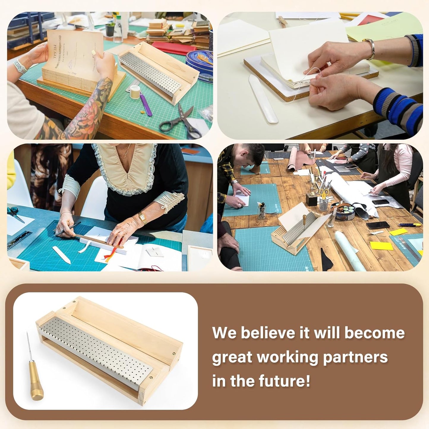 Bookbinding Punching Cradle Set, Includes Dual-Use Piercing Guide, with a Awl(Two Types of Awls, Randomly) - Signature Holes Punch for Books Cover, Journal, Mini Albums, Notebooks DIY Crafts