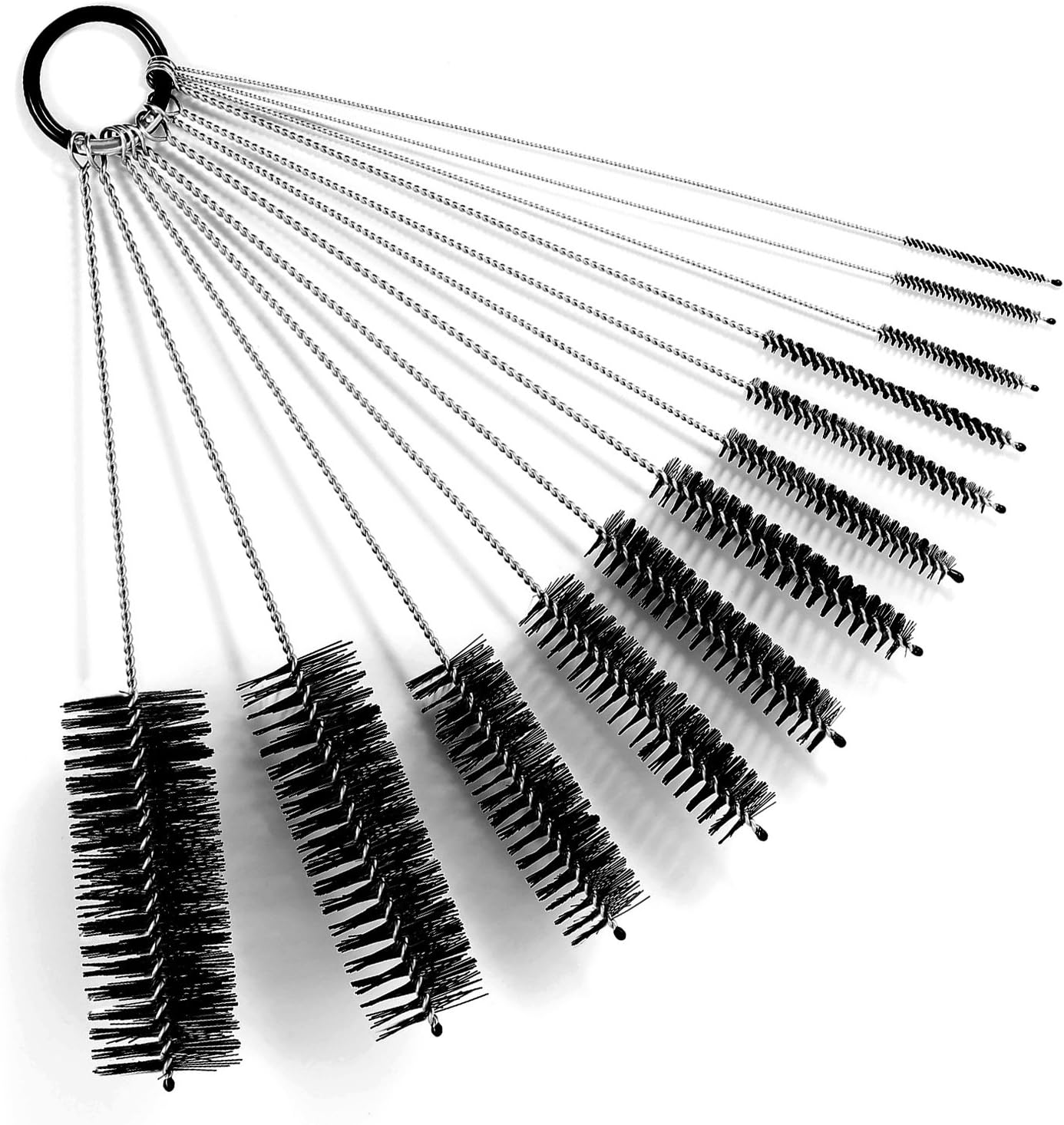 Black Nylon Cleaning Brush Set, 12-Piece, Suitable for Bottle, Teapot, Airbrushes, Espresso Machines, Protective Design, Dishwasher Safe