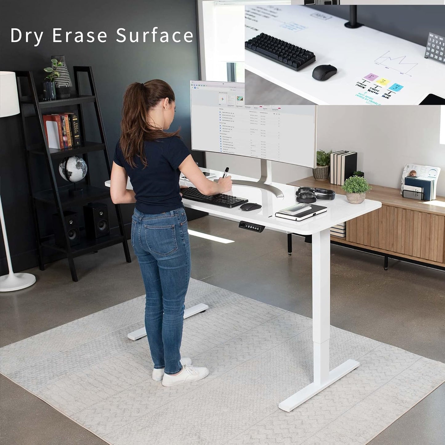VIVO Electric Dry Erase 60 x 24 in Standing Desk, Memory Height Adjustment, 1B Series, Whiteboard Top White Frame, DESK-KIT-1W6WE