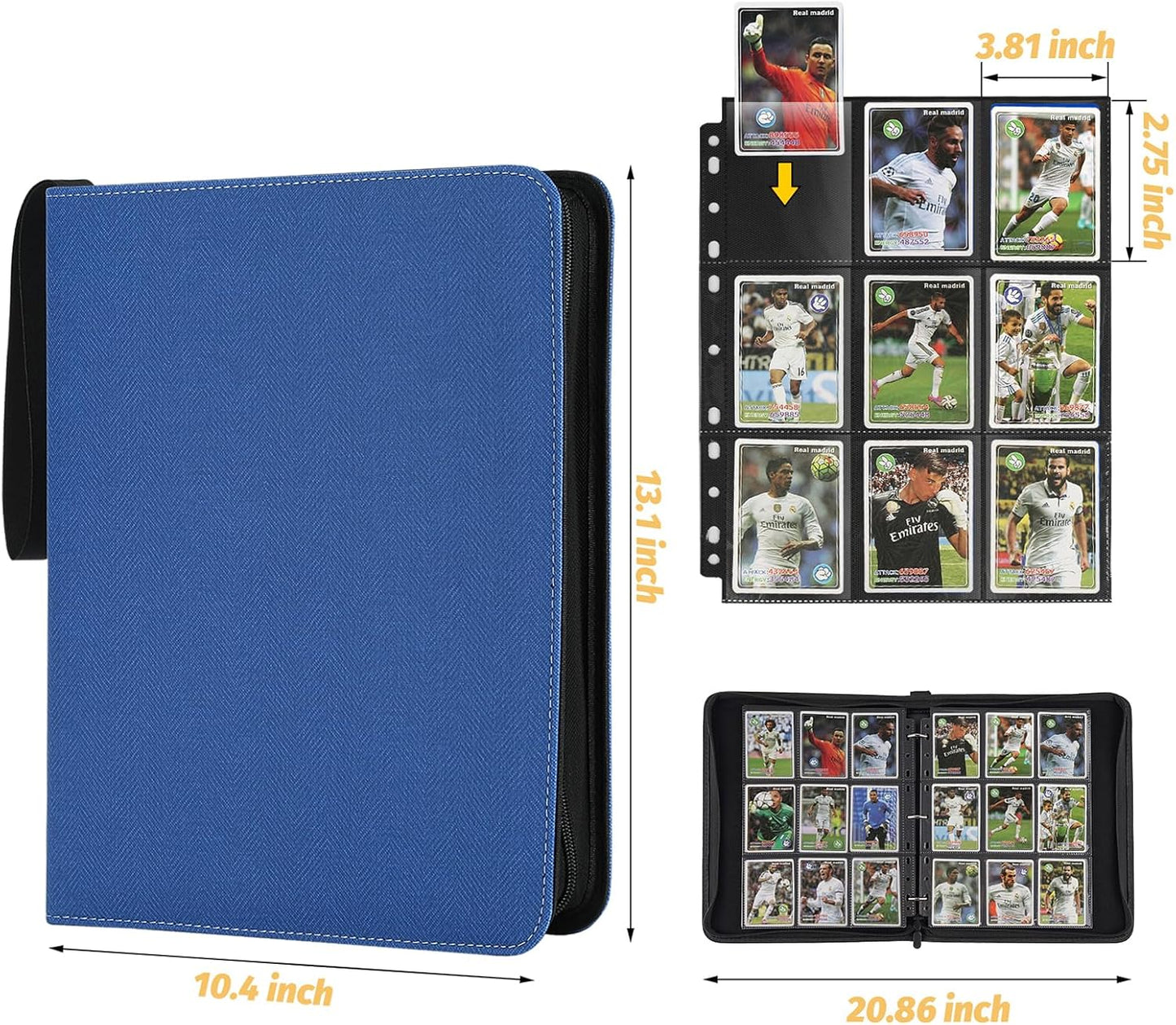 9 Pocket Card Binder, Premium Zip Trading Card Binder, 720 Double Sided Pocket PU Card Collection Binder, Collector Card Album, Card Folder for MTG, TCG, Sports Cards, Game Cards (Blue1)