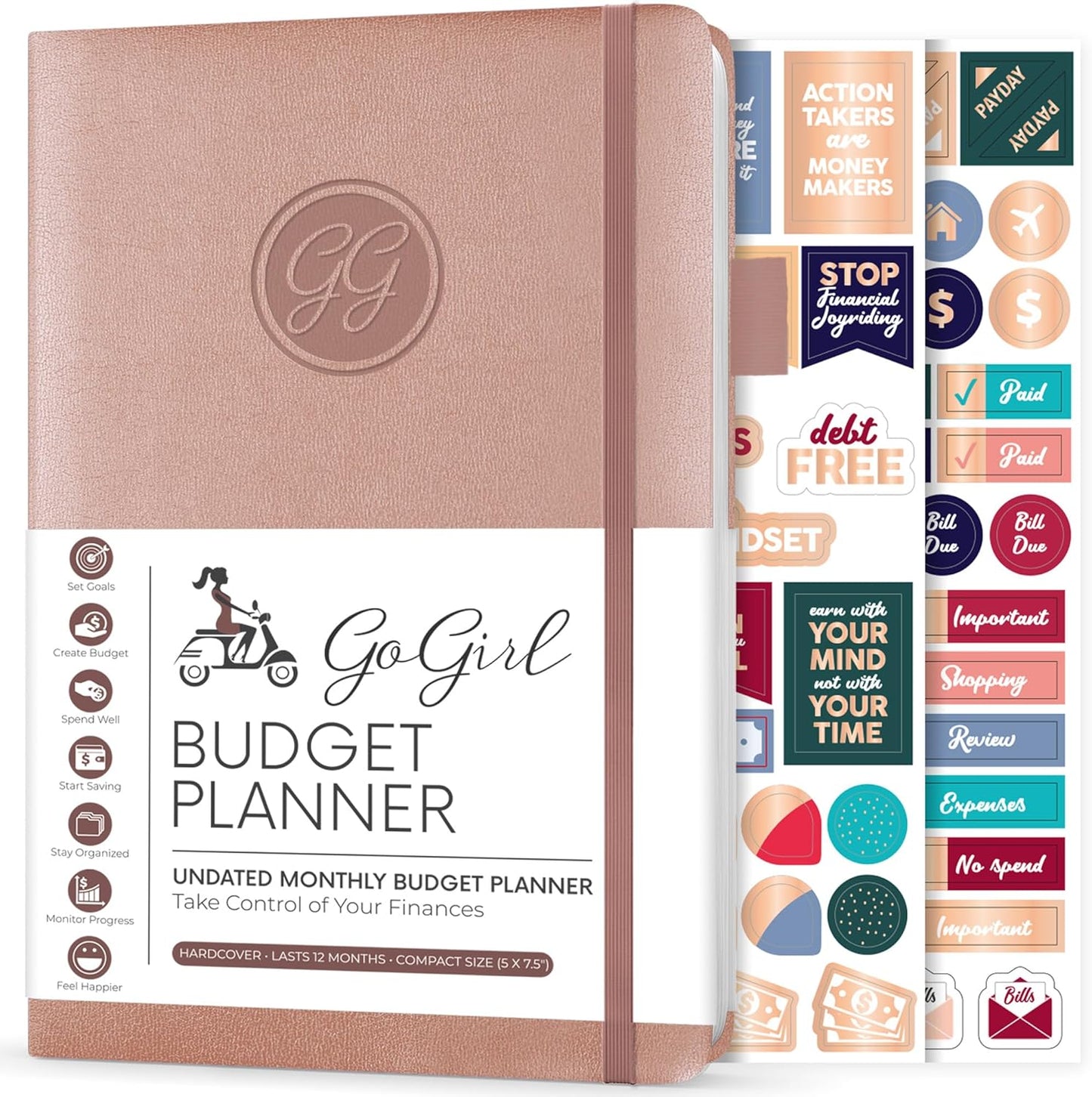 GoGirl Budget Planner – Monthly Financial Planner Organizer Budget Book. Expense Tracker Notebook Journal to Control Money, Compact (Rose Gold)