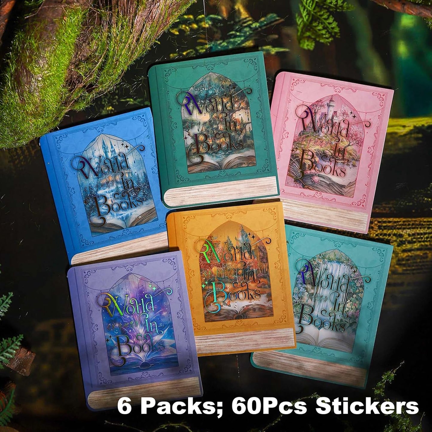 Book World PET Sticker Set, 60PCS Fantasy Scrapbook Stickers for Journaling, DIY Crafts, Planners, and Gift Decoration