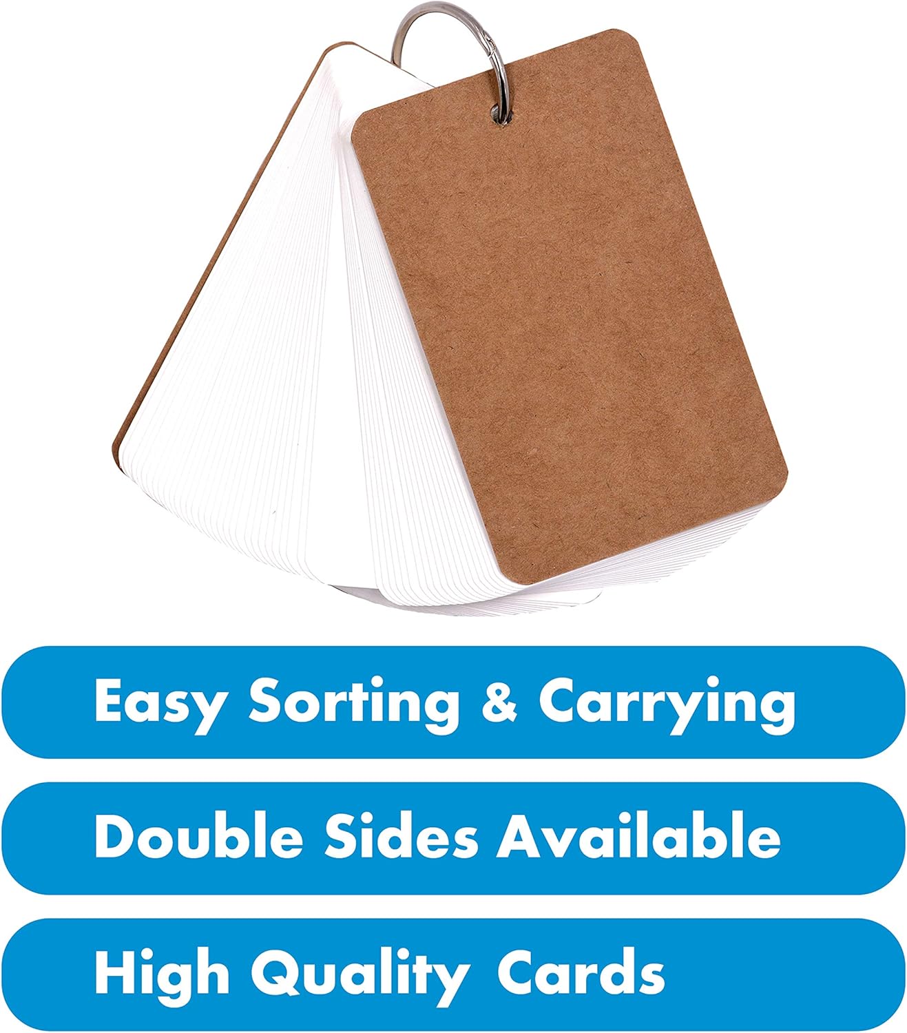 300 Pcs White Blank Customizable Index Flash Study Note Card Pad Kraft Paper with Binder Ring (50 Sheets per Set)