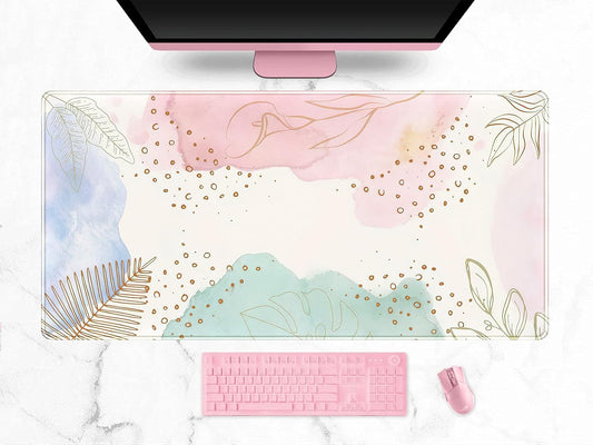 Boho Pastel Painting Mouse Pads, Abstract Mousepad XXL,Extended Mouse Pad for Keyboard & Wireless Mouse,Cute Large Desk Protector Mat Full Desk Gaming Mice Pad for Office Home 31.5x15.75 in