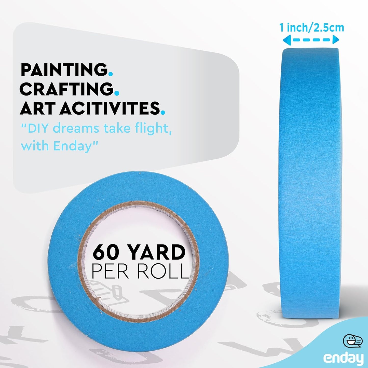 Enday Colored Masking Tape (11 Pack) 1980 ft x 1 in - 1 Inch Wide x 180 Feet (60 Yards) per roll - Colored Masking Tape 1 inch, Painters Tape, Great for Arts Crafts & Labeling