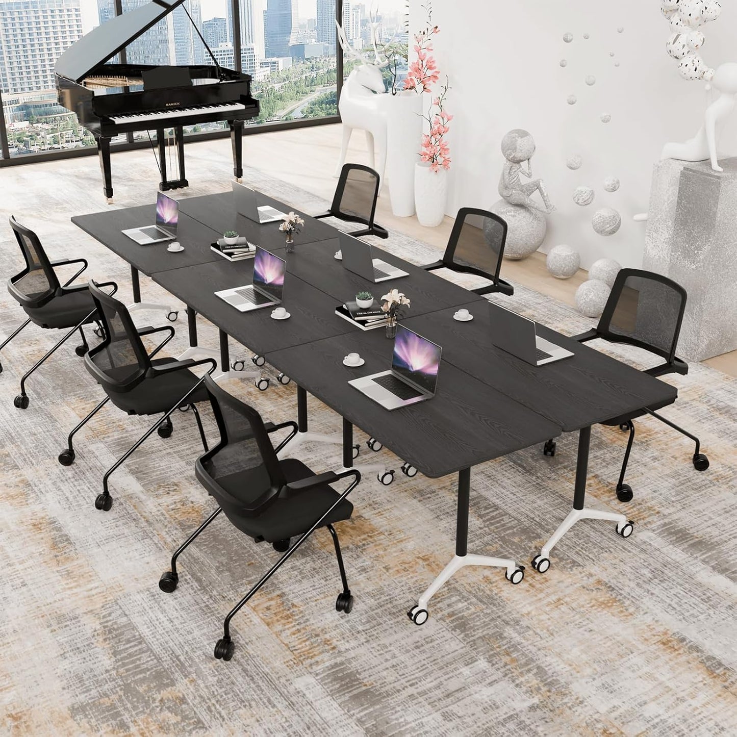 Conference Room Table with Flip-Top Design for Dynamic Meetings, Business Table Computer Desk with Heavy-Duty Frame,Foldable Seminar Meeting Tables for Home Office (4, F, 70.8IN)