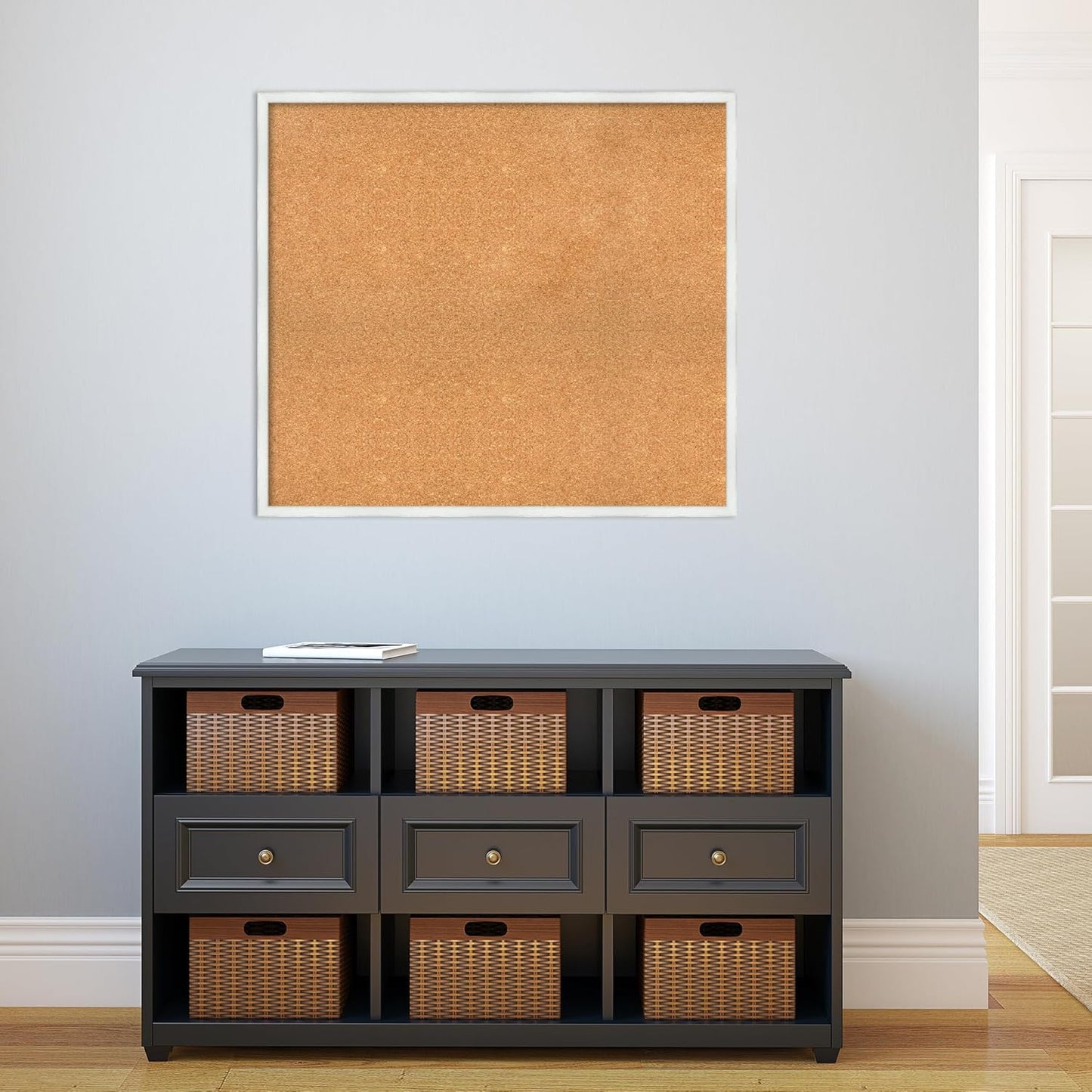 Amanti Art Natural Cork Board for Wall, 31x35 Vision Board with White Frame, Large Corkboard Office Decor for Home Organization, Country Rustic Corkboard Pinboard to Display Items for Home