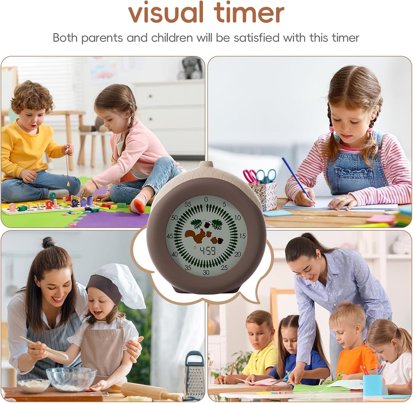 Digital Visual Timer for Kids with Protective Case, Hazelnut Theme 299 Minute Cute Squirrel Timer for Classroom Office Kitchen, Time Management Tools for ADHD Children