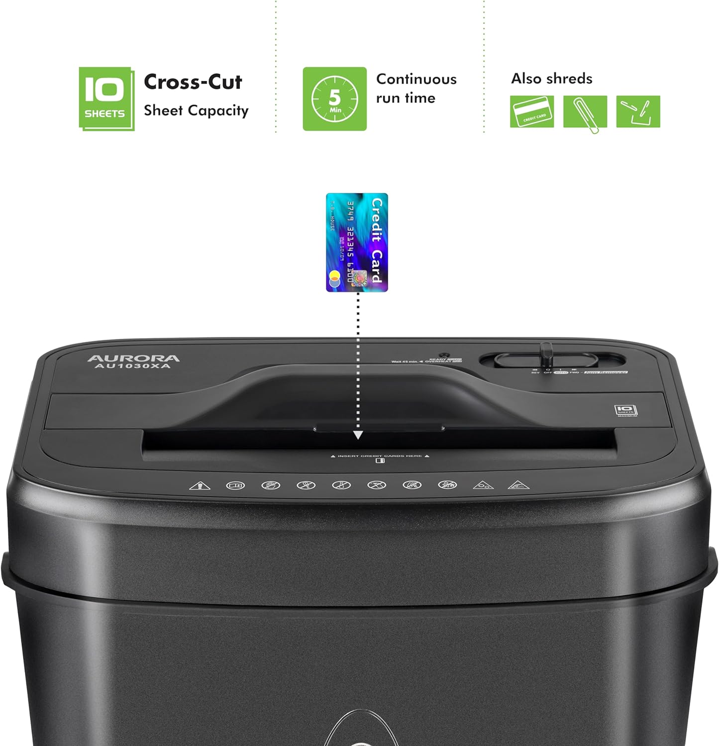 Aurora AU1030XA 10-Sheet Crosscut Paper/Credit Card Shredder with 4.4-Gallon Wastebasket