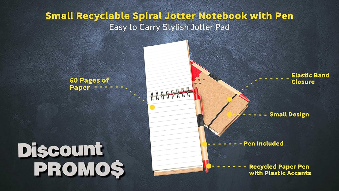 DISCOUNT PROMOS 10 Recyclable Spiral Small Notebooks Pack - 60 Lined Pages - Red
