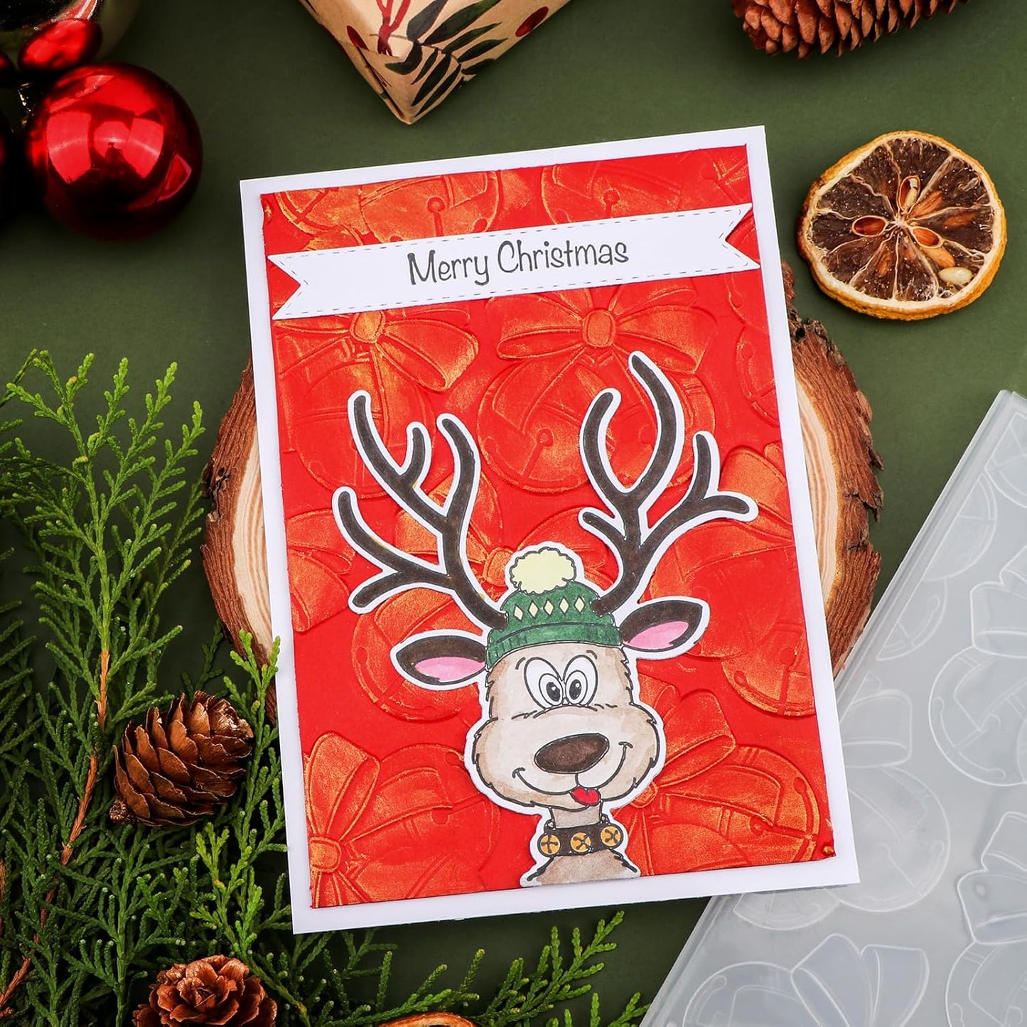 BAOFALI 3D Christmas Theme Plastic Embossing Folders Jingle Bells for DIY Scrapbooking Photo Album Card Paper Craft Decoration for Card Making,Embossing Template Paper Card Embossing Stencil