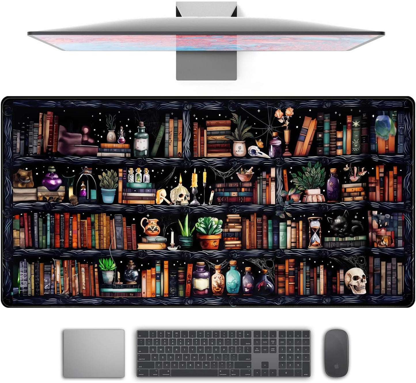 Desk Mat Forest Library Book Mouse Pad Big Desk Pad XXL Extended Gaming Large Mouse Pad for Desk Rubber Base Mousepad with Stitched Edges, Keyboard Mouse Mat for Work Game Office Home 31.5x15.7 in