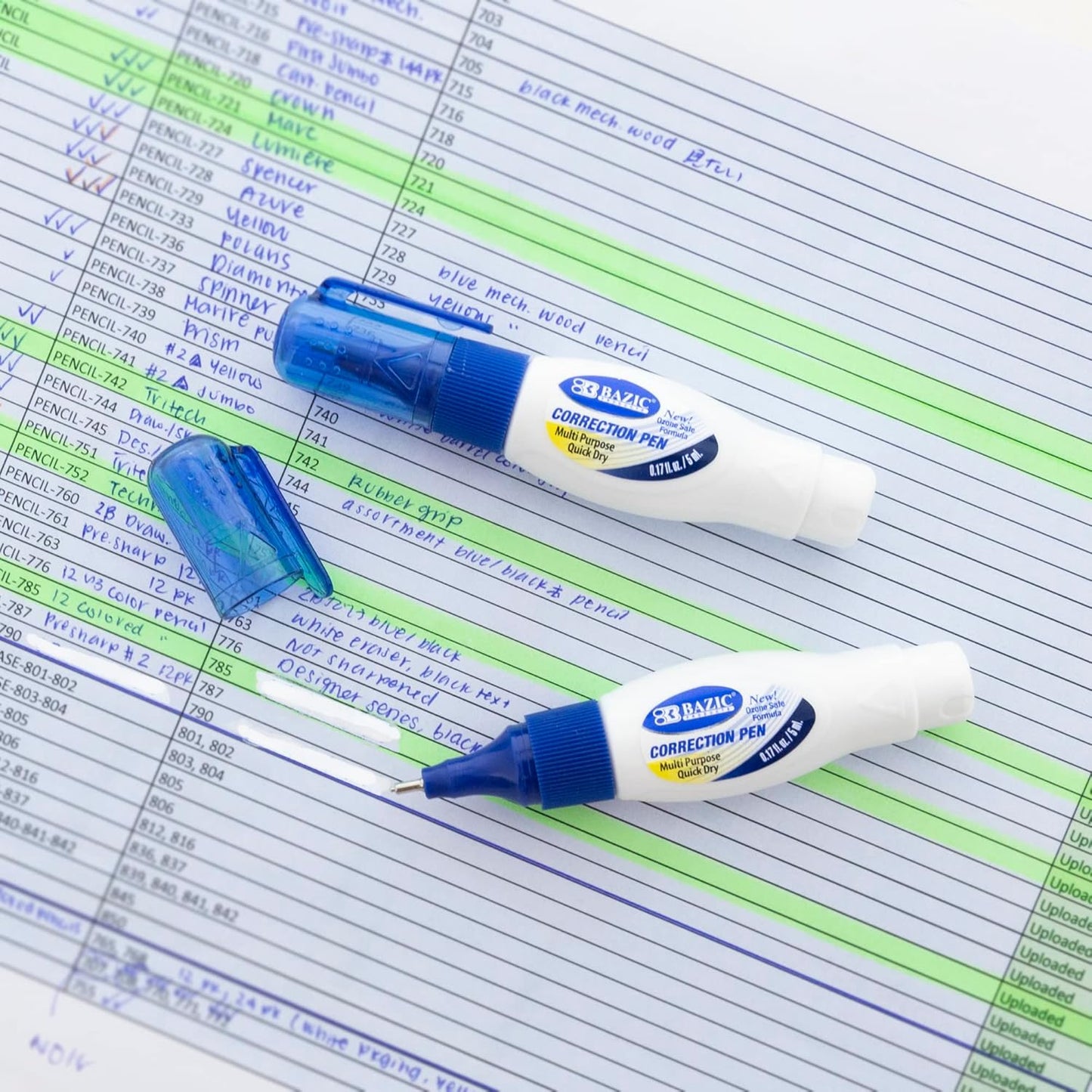 BAZIC Correction Pen (0.17oz/5 ml), Precise Metal Tip Applicator, Mini Fine Point Corrections Fluid, Squeeze White Out Wipe Out Liquid (2/Pack), 2-Packs