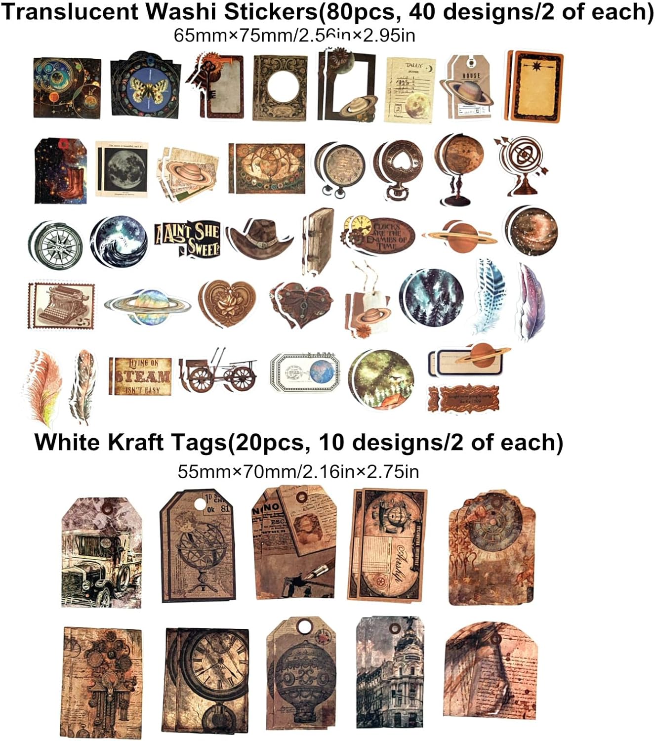 200PCS Vintage Scrapbooking Supplies Pack, Aesthetic Scrapbook Sticker Paper Art Journaling Kit for Bullet Junk Journals,Planner,Cottagecore Decor Gifts (Magic)