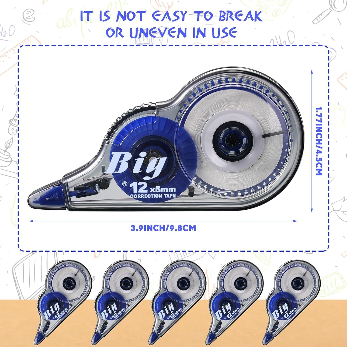 Chivao 24 Pack White Correction Tape, Classroom Correction Tape Wipe out Easy to Use Applicator Translucent Dispenser Shows for School Office Note Journal, 0.2 Inch x 39.4 Feet