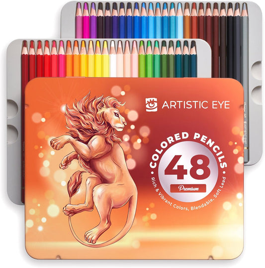 ARTISTIC EYE Premium Colored Pencils | Set of 48, Quality 3.8mm Soft Core Leads, Rich & Vibrant Colors, Blendable, Perfect for Beginner & Advanced Artists