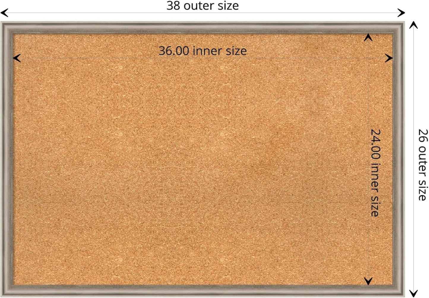 Amanti Art Natural Cork Board for Wall, 26x38 Vision Board with Silver Wood Frame, Large Corkboard Office Decor for Home Organization, Casual Corkboard Pinboard to display items for home organization